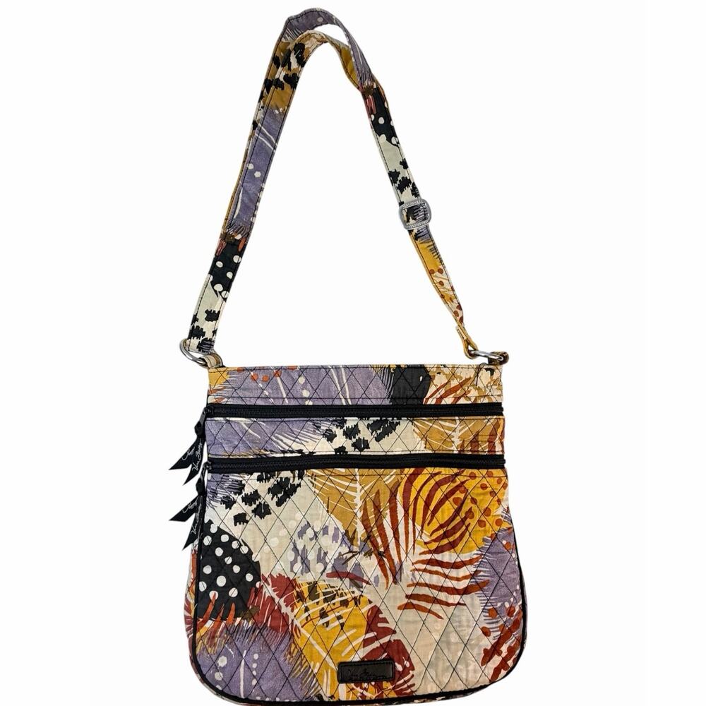 Vera Bradley Quilted Crossbody Bag Multicolor Abstract Floral Triple Zip Purse